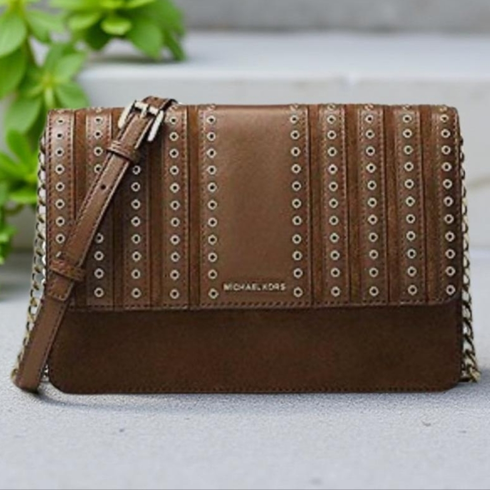 Michael Kors | Brown Leather and Suede Grommet Crossbody Bag